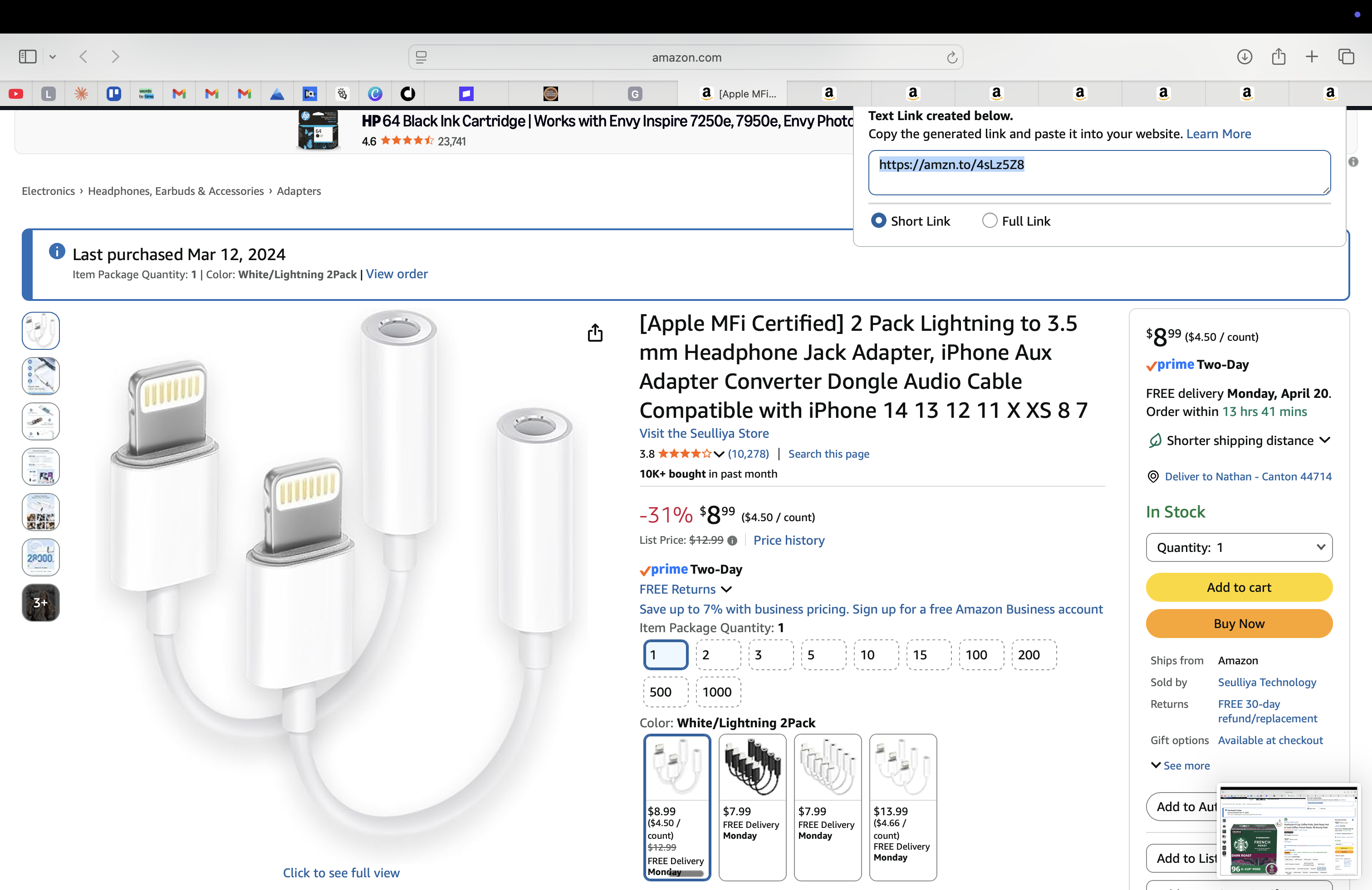 Apple MFi Lightning to 3.5mm Adapter (2-Pack)