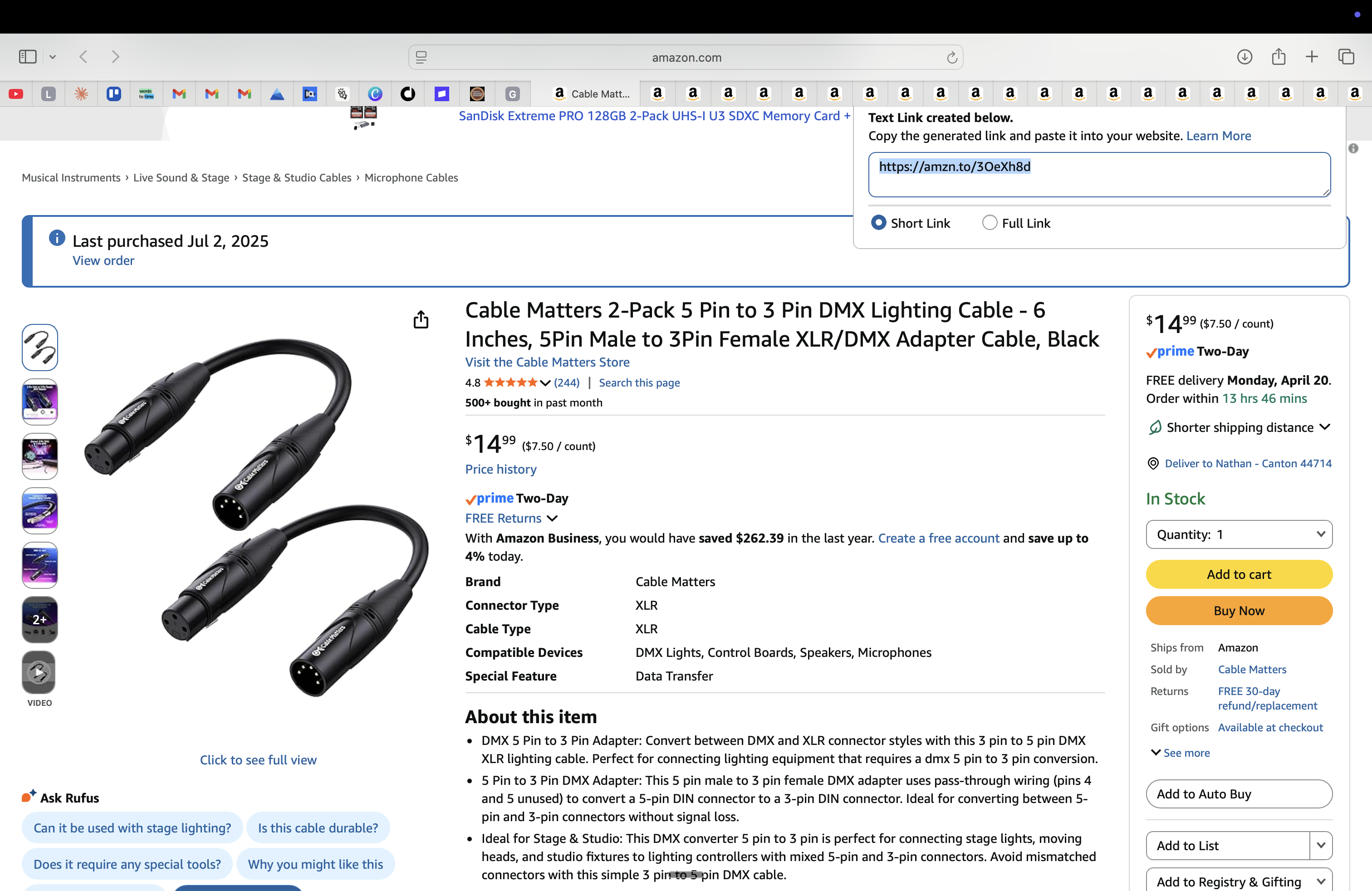 Cable Matters 5-Pin to 3-Pin DMX Adapter (2-Pack)