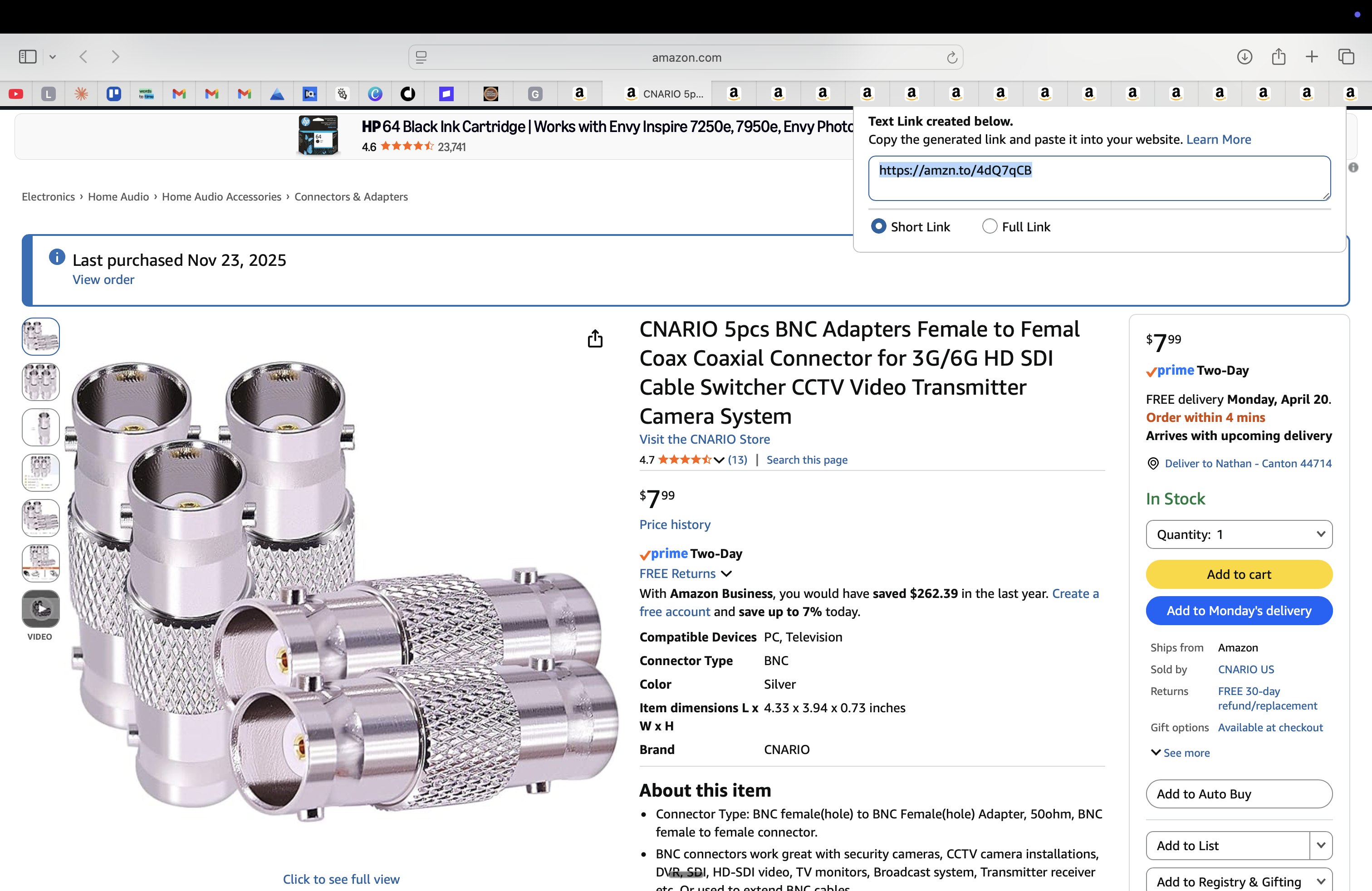 CNARIO BNC Female-Female Adapter (5-Pack)