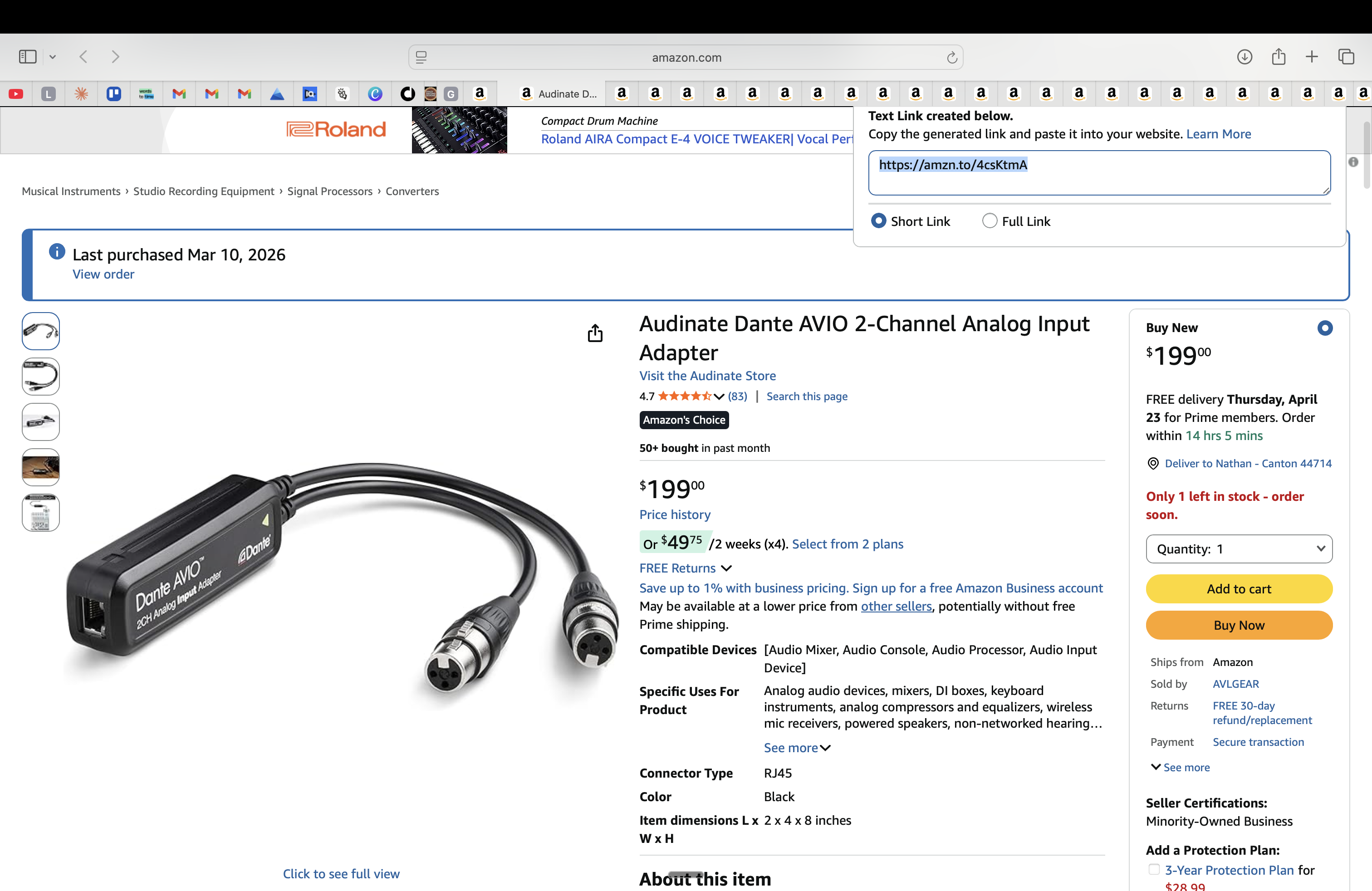 Dante AVIO 2-Channel Input Adapter