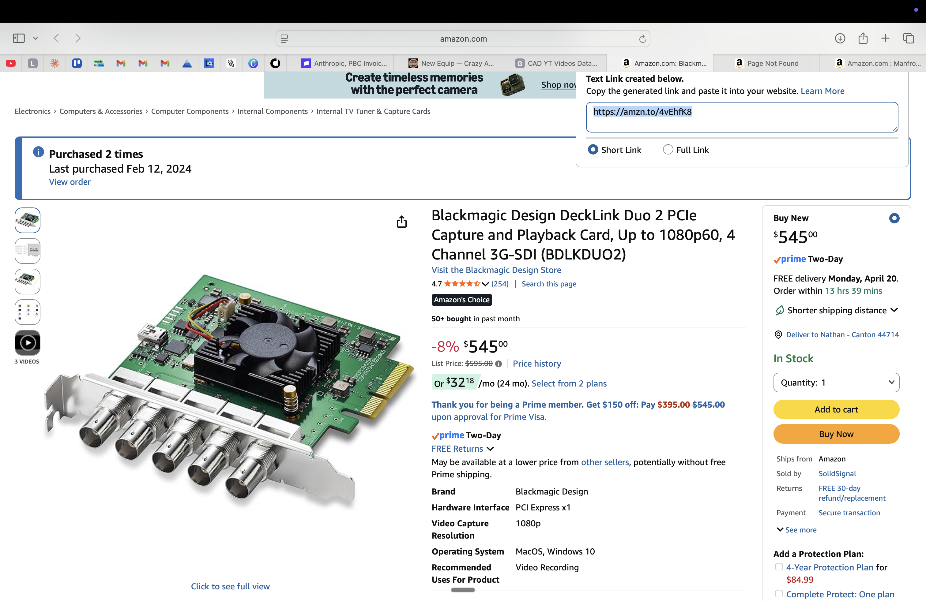 Blackmagic DeckLink Duo 2 PCIe Capture Card