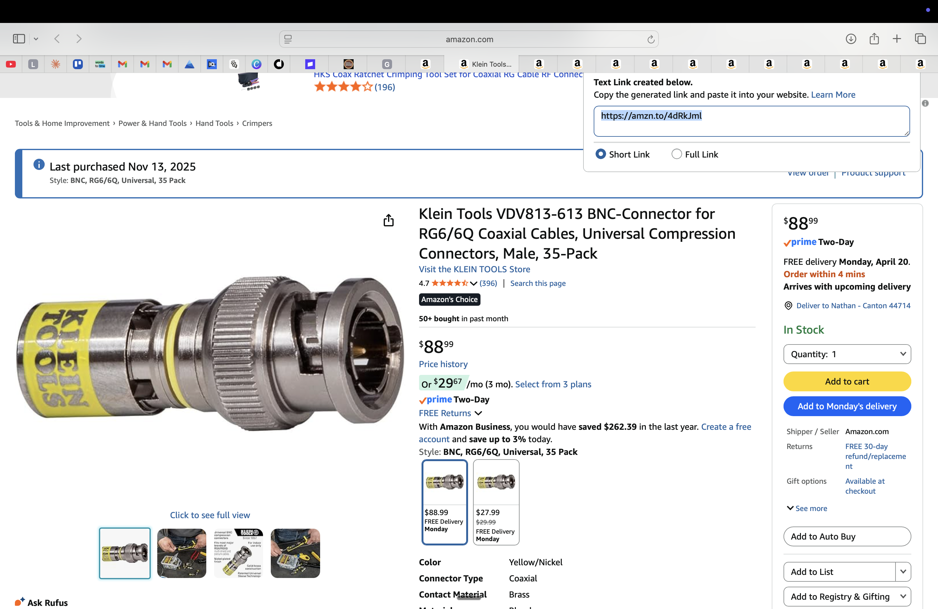 Klein Tools VDV813-613 BNC for RG6/6Q (35-Pack)