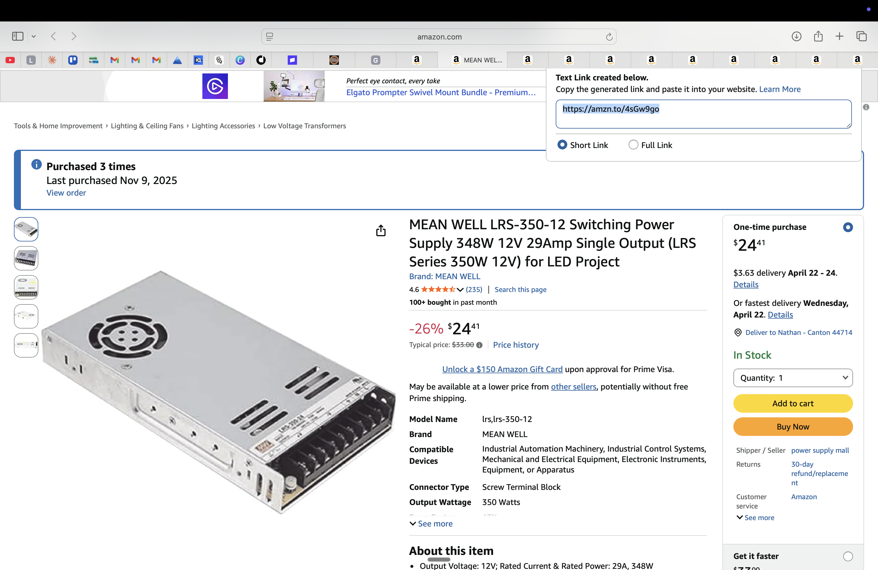 MEAN WELL LRS-350-12 12V 29A LED Power Supply