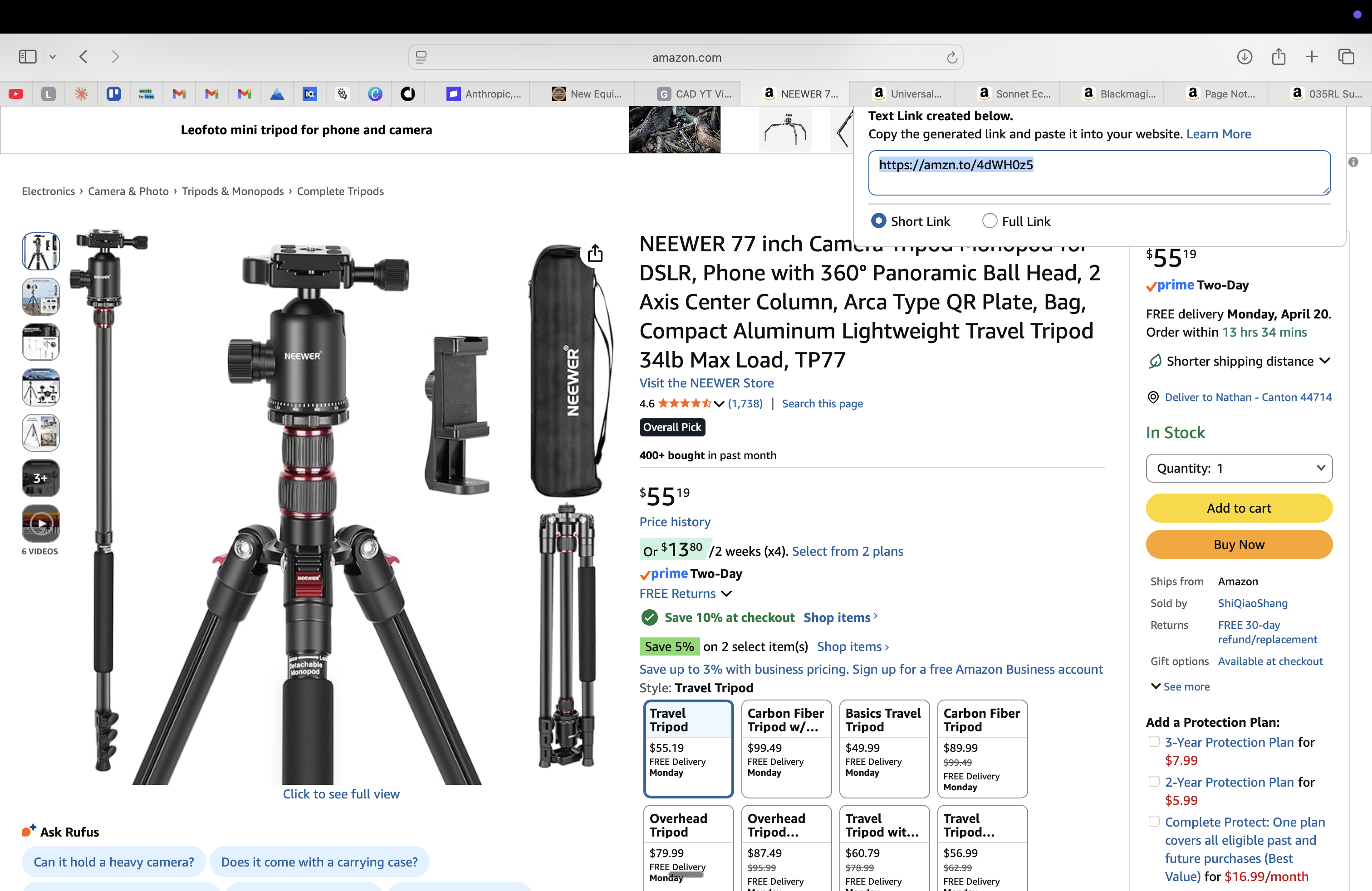 NEEWER 77" Tripod & Monopod