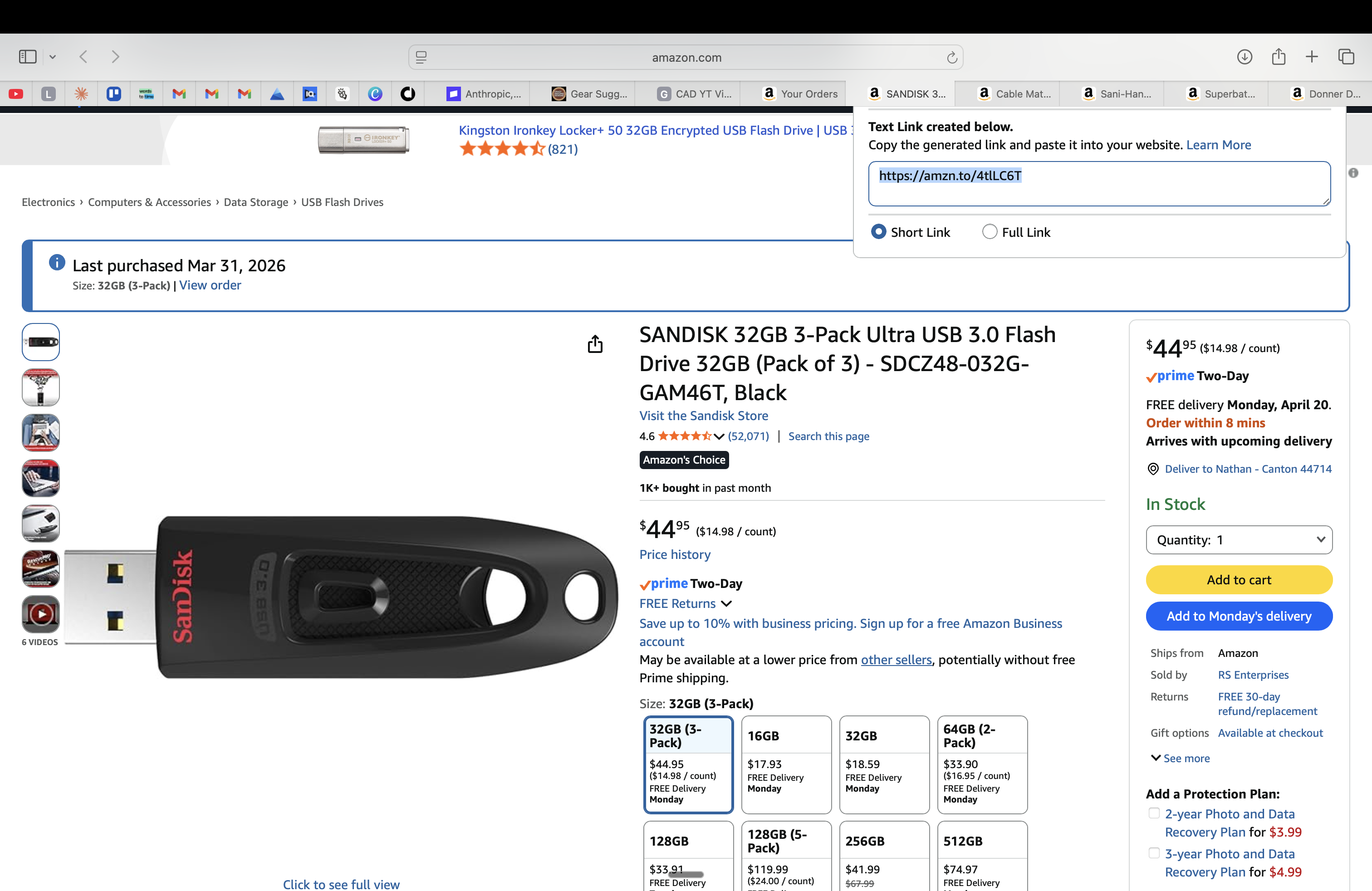 SanDisk 32GB Ultra USB 3.0 Flash Drive (3-Pack)