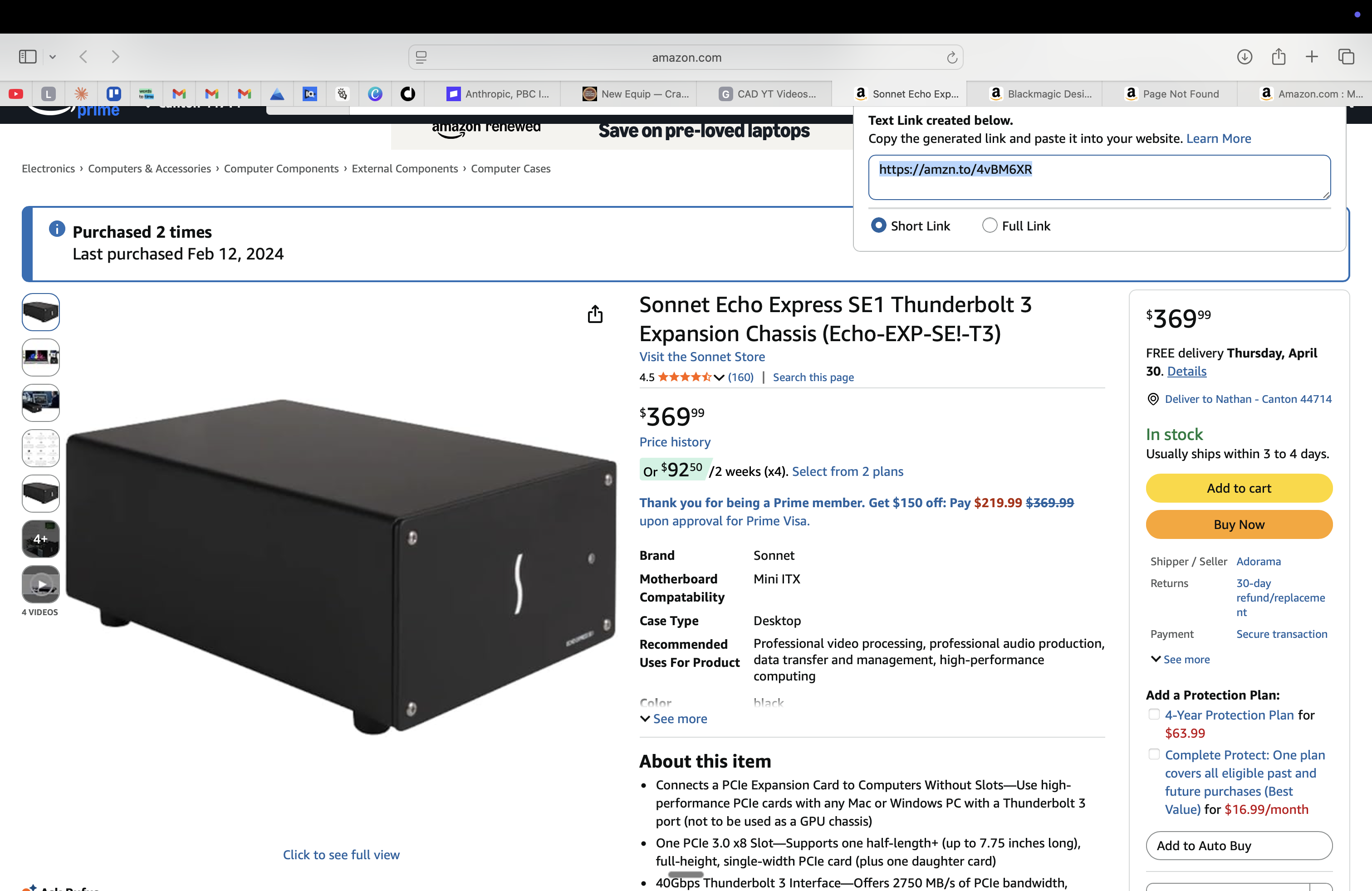 Sonnet Echo Express SE1 Thunderbolt 3 Chassis