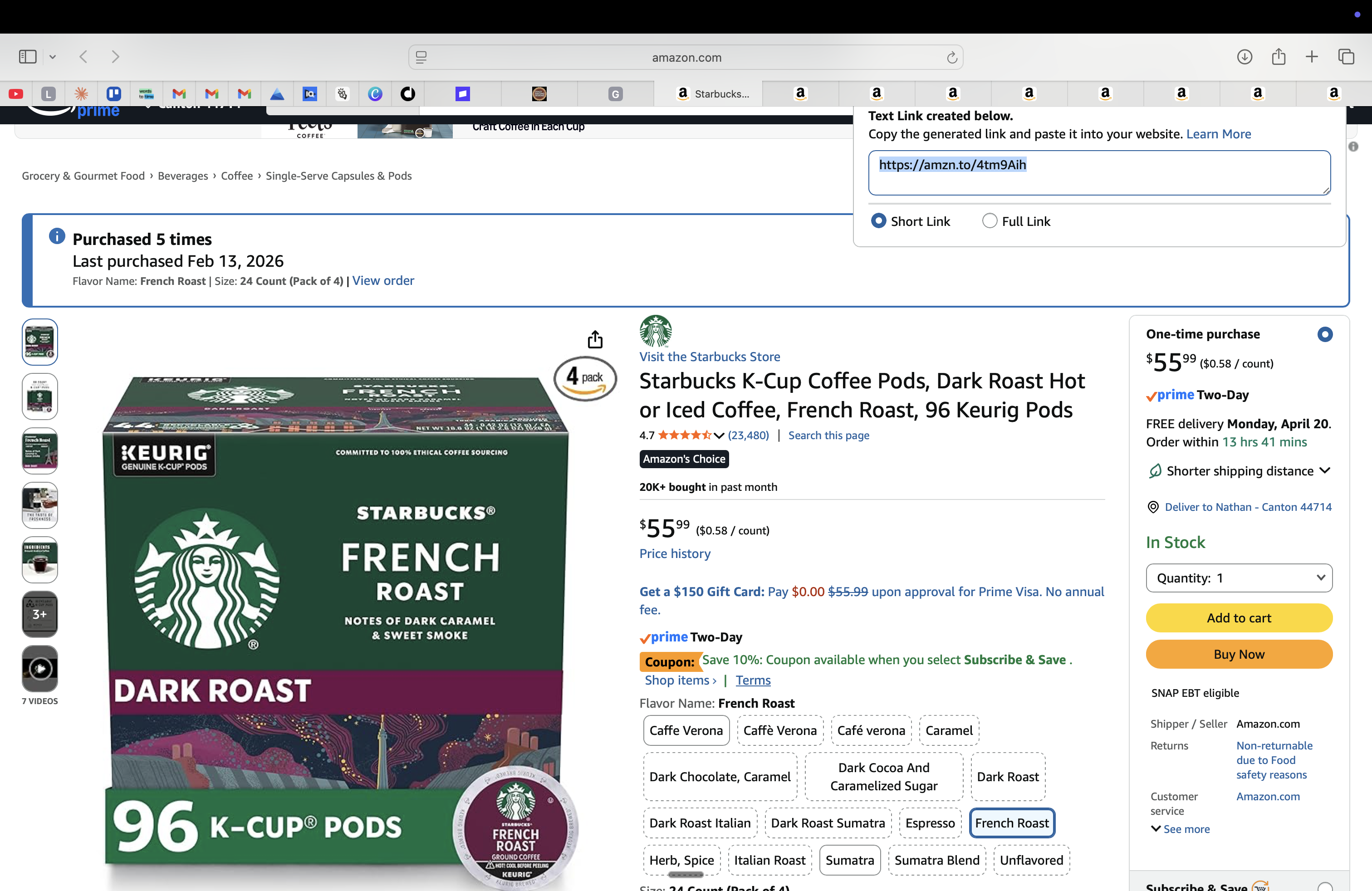 Starbucks K-Cup Coffee Pods (96ct, Dark Roast)