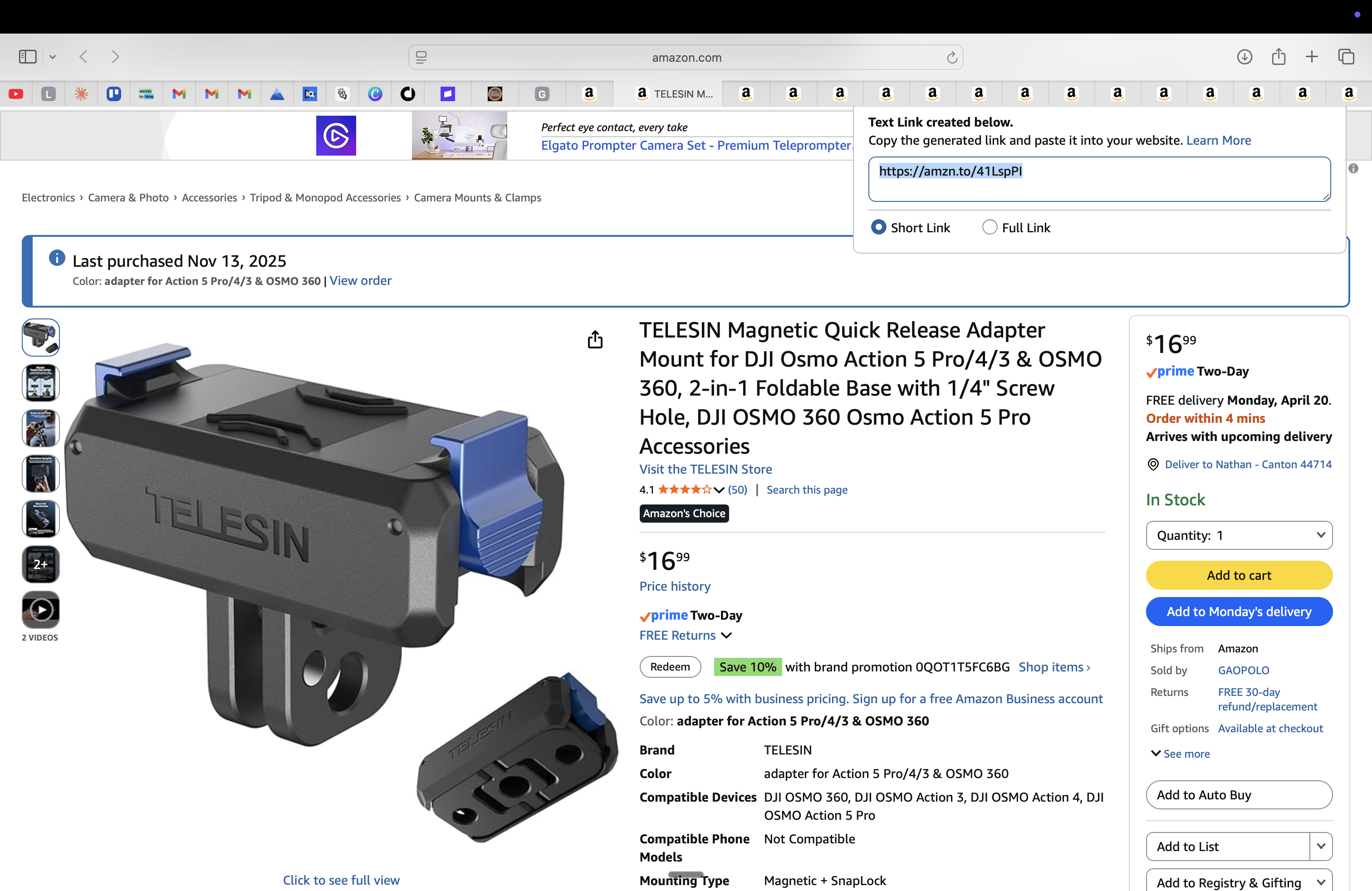 TELESIN Magnetic Quick Release (DJI Osmo Action)