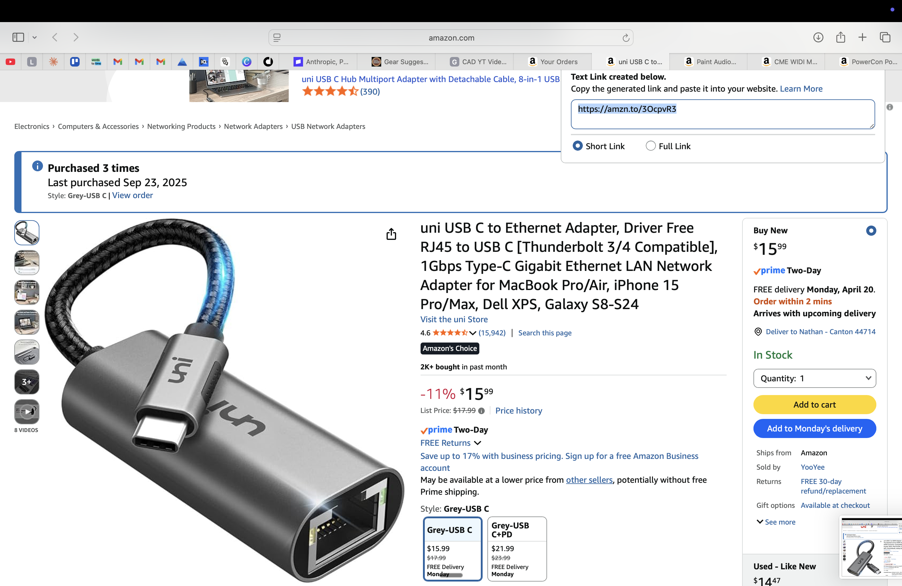 uni USB-C to Gigabit Ethernet Adapter