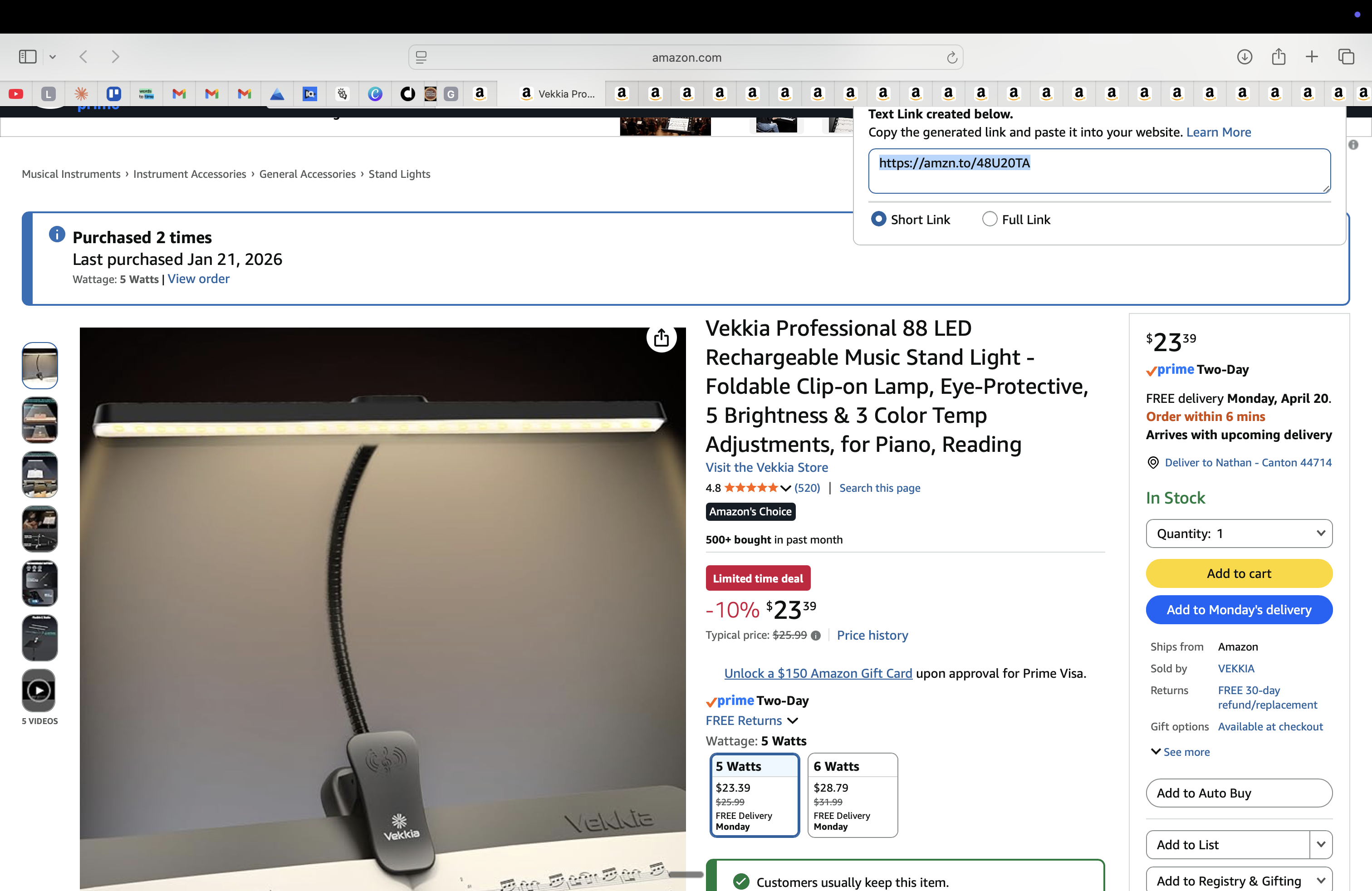 Vekkia 88 LED Rechargeable Music Stand Light