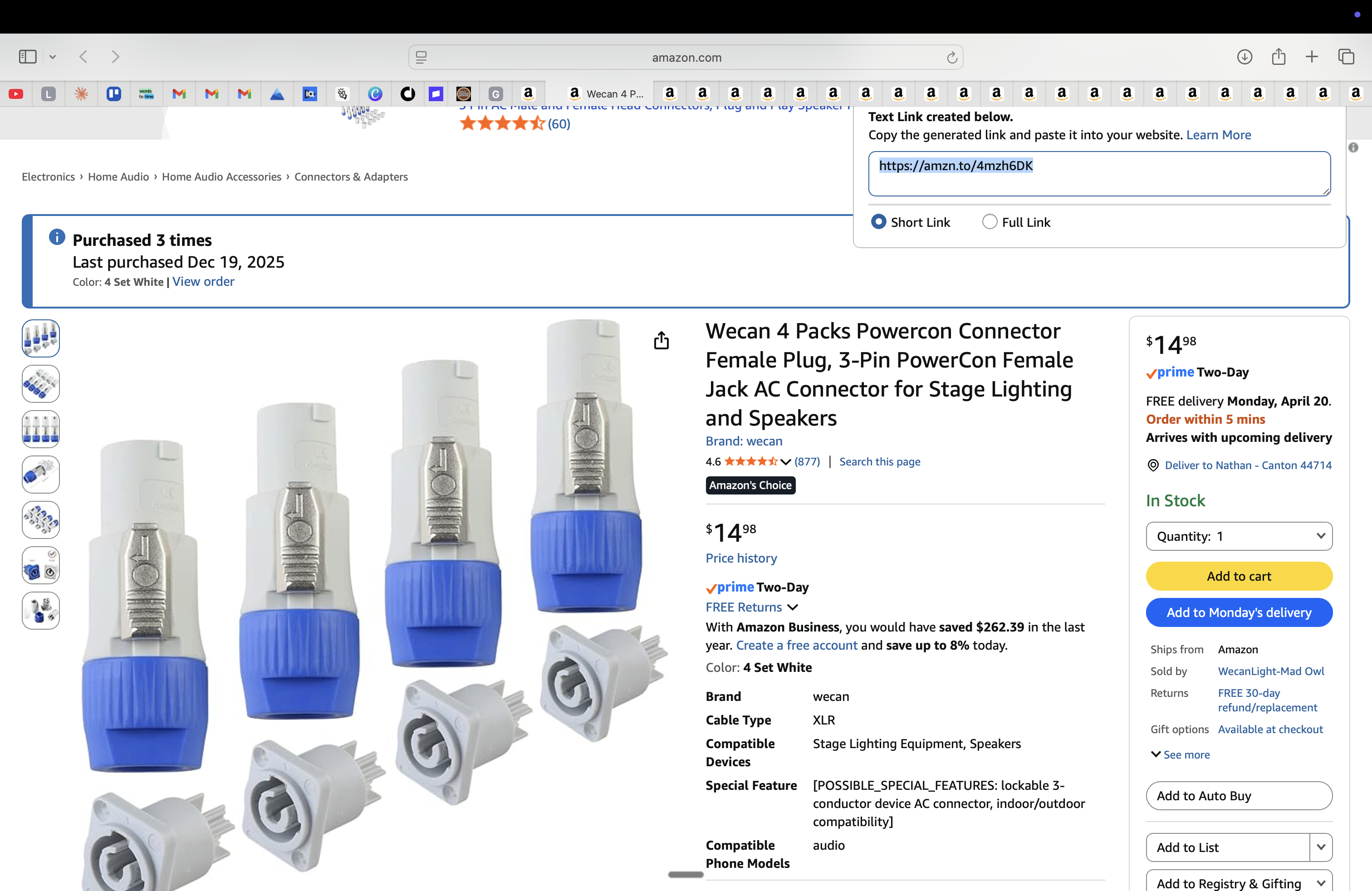 Wecan PowerCon Female Jack Connector (4-Pack)