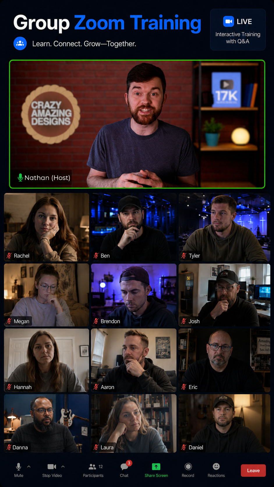 Group Zoom Training — a live, interactive Crazy Amazing Designs session with Q&A