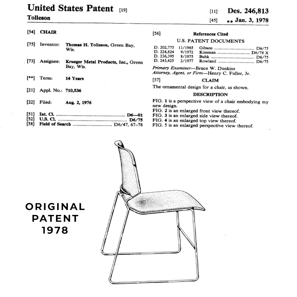 Original 1978 design patent D246813 for the Matrix KI stacking chair
